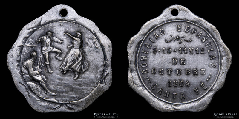 Argentina. 1904. Romerías Españolas. Santa Fé. Escena de baile. Metal blanco; 32...