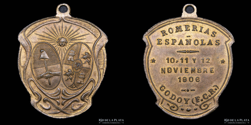 Argentina. 1906. Romerías Españolas. Godoy (F.C.R.) Escudo argentino y escudo es...