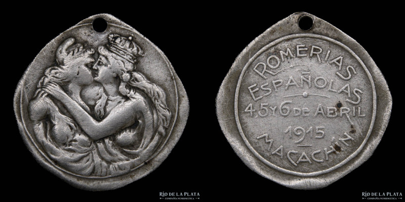 Argentina. 1915. Romerías Españolas. Macachin. Metal blanco; 29mm; 7.73g. (VF)
...