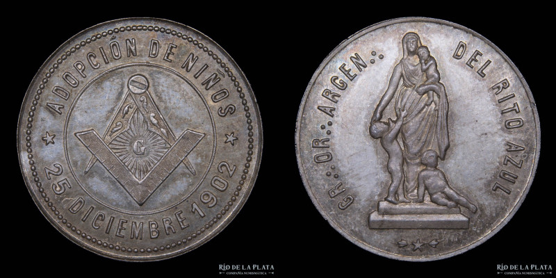 Argentina. Masónica. 1902. AG.900; 28mm; 8.15g. Gran Oriente Argentino del Rito ...