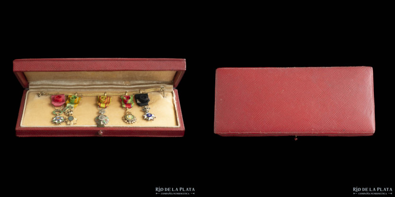 Francia. Barra set de 5 medallas en miniatura. Ejército francés. Plata Vermeil, ...