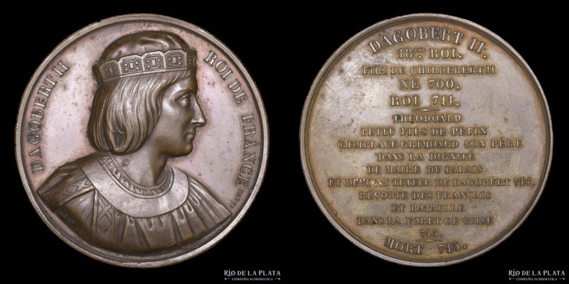 Francia. 1840. Dagoberto II. Serie Reyes de Francia. Bronce; 51mm; 53.30g. Graba...
