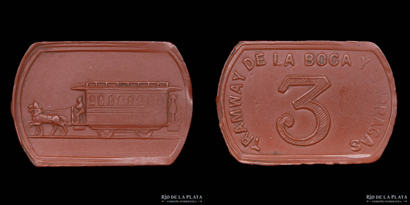 Argentina. Ficha de tranvia La Boca - Barracas. Ramal 3 (finales del siglo XIX) ...