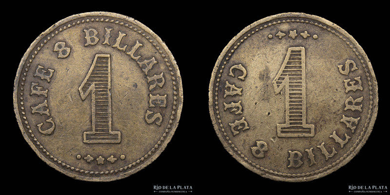 Argentina. Ficha. Valor 1. Café 8 Billares. Bronce; 23mm; 4.33g. (VF)

Estimat...