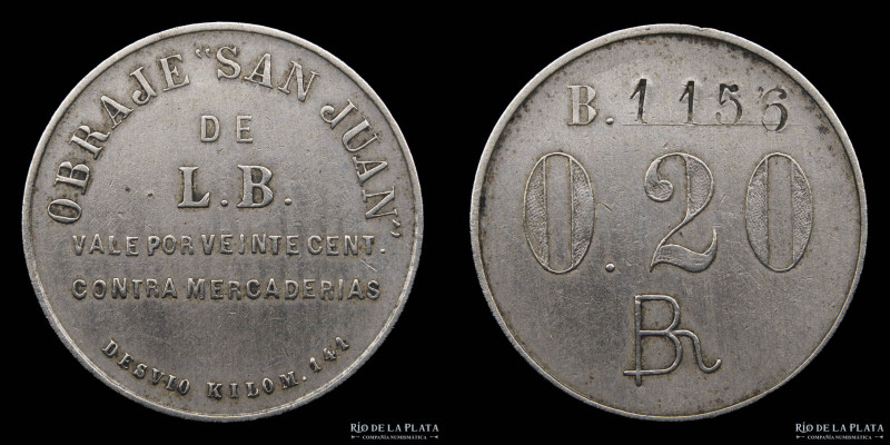 Argentina. Ficha Forestal. Obraje San Juan. Valor 20 Centavos. A: "Obraje San Ju...