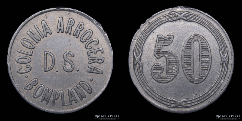 Argentina. Ficha. Valor 50. Colonia Arrocera D.S. Bonpland. Corrientes. Aluminio...