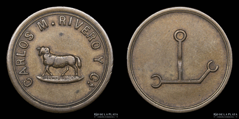 Argentina. Ficha. Esquila. 1 Oveja. Carlos M. Rivero y Cia. Bronce; 21.5mm; 4.04...