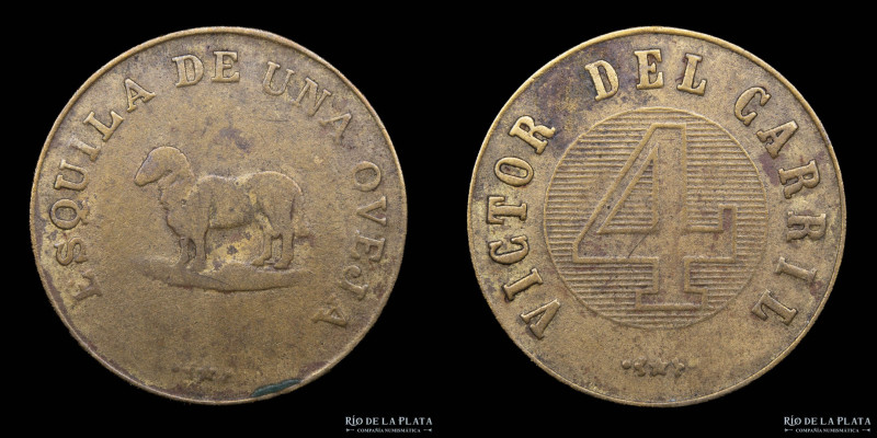 Argentina. Ficha. Esquila. 1 Oveja. Victor del Carril. Saladillo. Bronce; 25mm; ...