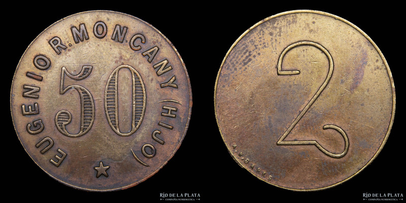 Argentina. Ficha. Valor 50. Eugenio R. Moncany Hijo. Bolivar. Bronce; 30mm; 9.19...