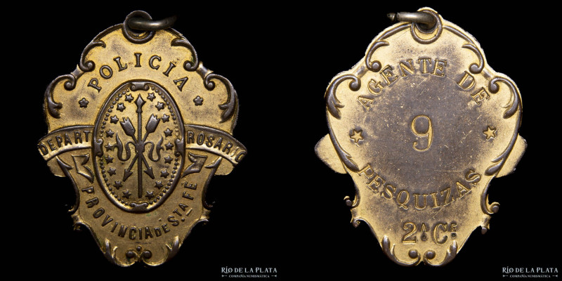 Argentina. Credencial. Policia de Santa Fé. Agente de pesquisas. Rosario. Bronce...
