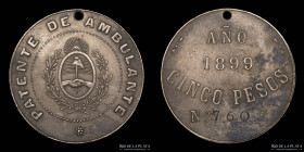 Argentina. Patente de Ambulante 5 Pesos 1899