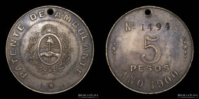 Argentina. Patente de Ambulante 5 Pesos 1900