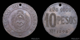 Argentina. Patente de Ambulante 10 Pesos 1902