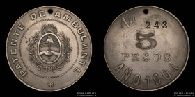 Argentina. Patente de Ambulante 5 Pesos 1904
