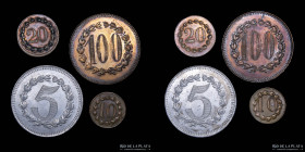 Argentina. Lote x4 fichas genericas, valores 100, 20, 10 y 5