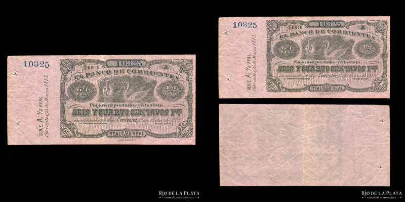 Argentina. Corrientes. El Banco de Corrientes. 6 1/4 Centavos Fuertes 1873 Remai...