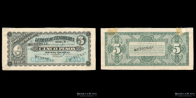 Mendoza. Letras Tesoreria. Muestra 5 Pesos MN 1893. Pick S2046a