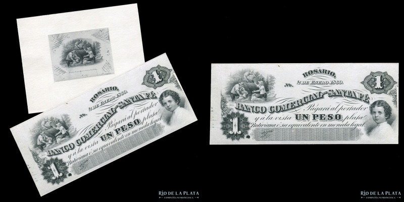 Argentina. Santa Fe. Banco Comercial de Santa Fe. Proof 1 Peso Plata Boliviana 1...
