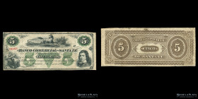 Santa Fe. Banco Comercial. 5 Pesos Plata Boliviana 1869. Bauman plate
