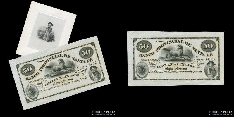 Argentina. Santa Fe. Banco Provincial de Santa Fe, Rosario. Progress Proof 50 Ce...