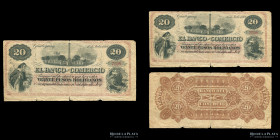 Entre Rios. Banco del Comercio. 20 Pesos Bolivianos 1869 Remainder. Pick S1608a