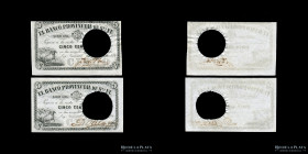 Santa Fe. Banco Provincial. 2 x 5 Centavos 1874 cancelados. Pick S798