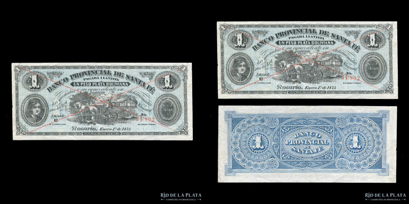 Argentina. Santa Fe. Banco Provincial de Santa Fe. 1 Peso Plata Boliviana 1875. ...