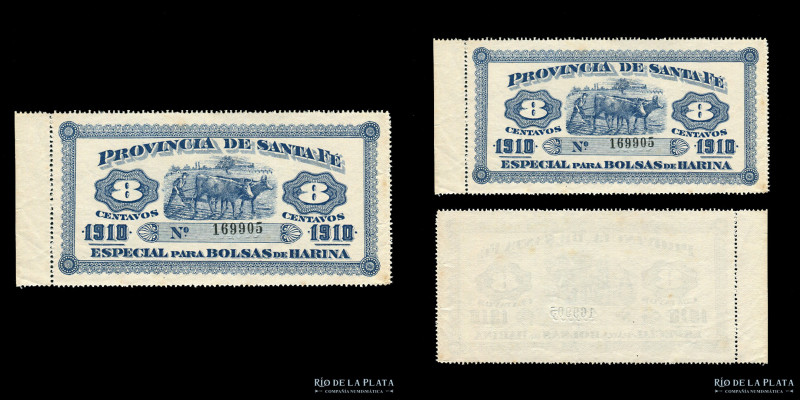 Argentina. Santa Fe. Vale 8 Centavos 1910. Especial para Bolsas de Harina (UNC)...