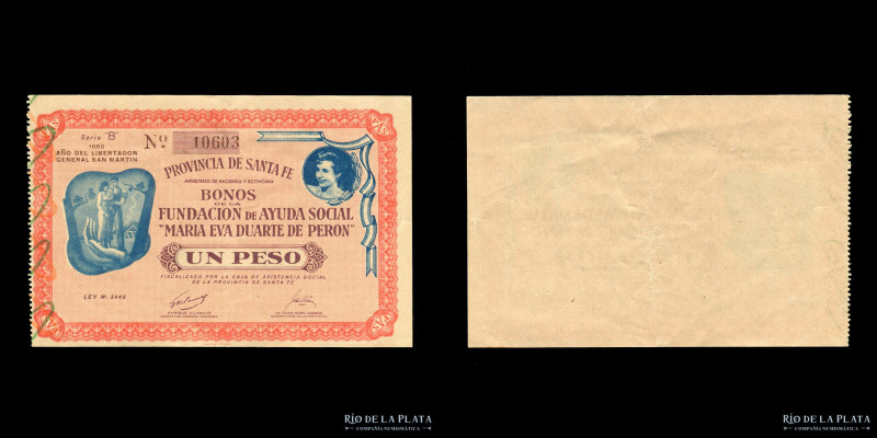 Argentina. Santa Fe. Bono Fundación de Ayuda Social Maria Eva Duarte de Perón. 1...