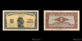 Africa Occidental Francesa. 5 Francs 1942. Pick 28