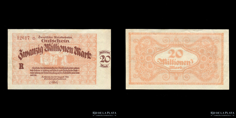 Alemania. Reichsbahndirektion Karlsruhe. 20 Millionen Mark 1923. Pick S12470 (XF...