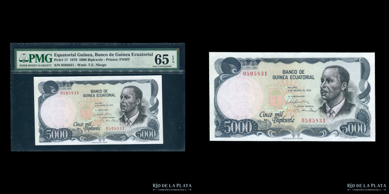Equatorial Guinea. 5000 Bipkele 1979. Pick 17. Certificado PMG 65 Gen Uncirculat...