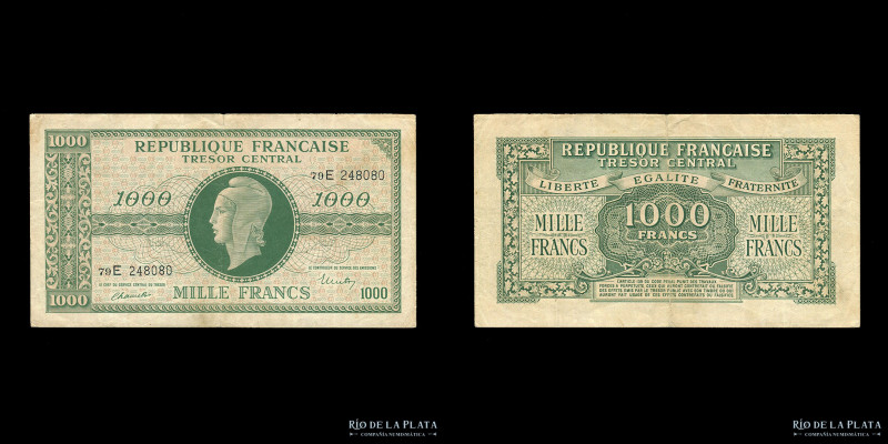 Francia. 1000 Francs 1945 Marianne par Dulac. Impreso en TdlR. Pick 107 (VF)

...