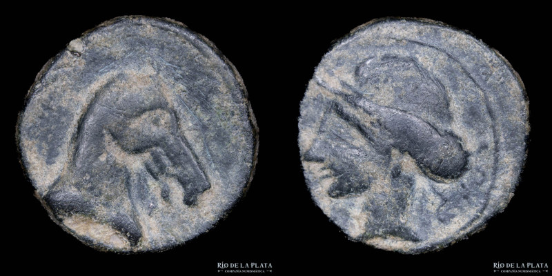Zeugitania, Carthage (300-264BC)Unit. Bronze; 21.5mm; 8.87g. A: Head of Tanit le...