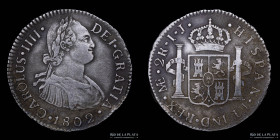 Lima. Carlos IV. 2 Reales 1802 IJ. KM95