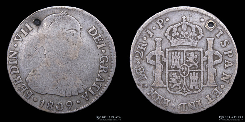 Lima. Fernando VII (1808-1833) 2 Reales 1809 JP. Busto indígena. Sin precio en K...
