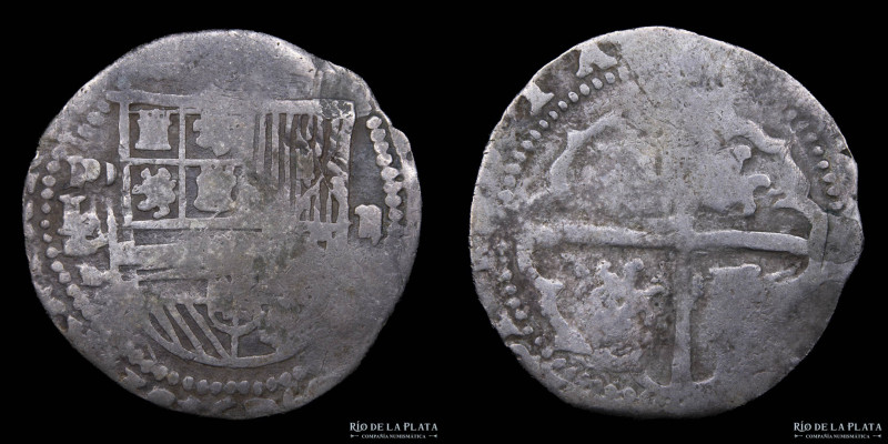 Potosí. Felipe II (1574-1598) 2 Reales 1576-77 L / M. (L con tres golpes sobre M...