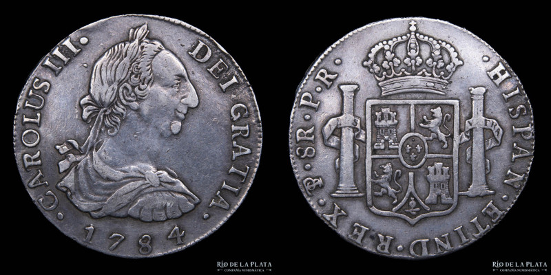 Potosí. Carlos III (1759-1789) 8 Reales 1784 PR (Pedro Mazondo, Raymundo de Ytur...