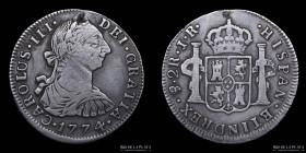 Potosi. Carlos III. 2 Reales 1774 JR. CJ 65.2.2