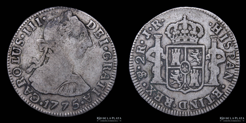 Potosí. Carlos III (1759-1788) 2 Reales 1775 JR. AG.903; 27mm; 6.63g. CJ 65.3.2 ...