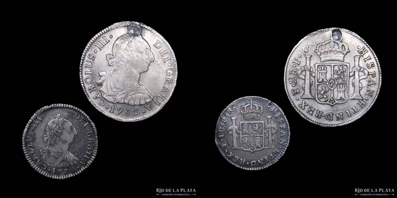 Potosí. Carlos III (1759-1788) Lote x2. 2 y 1 Real 1778/7 (interesante sobre fec...