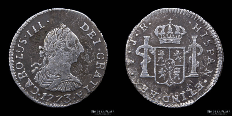 Potosí. Carlos III (1759-1788) 1/2 Real 1773 JR. AG.903; 17mm; 1.61g. CJ 67.1 (F...