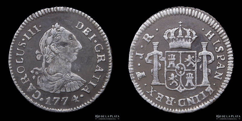 Potosí. Carlos III (1759-1788) 1/2 Real 1774 JR. AG.903; 17mm; 1.68g. CJ 67.2 (V...