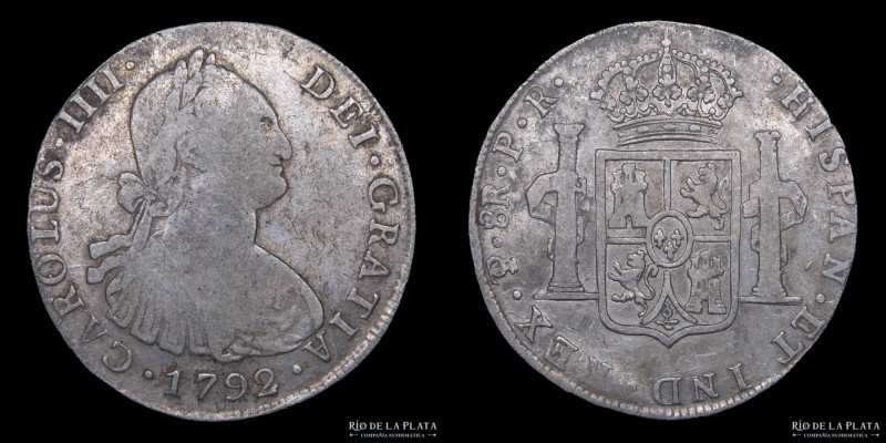 Potosí. Carlos IV (1788-1808) 8 Reales 1792 PR (Pedro Mazondo, Raymundo de Yturr...