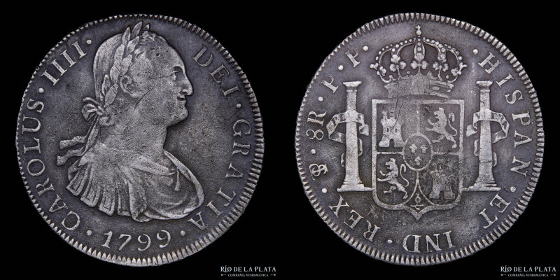 Potosí. Carlos IV (1788-1808) 8 Reales 1799 PP (Pedro Mazondo, Pedro Martín Albi...