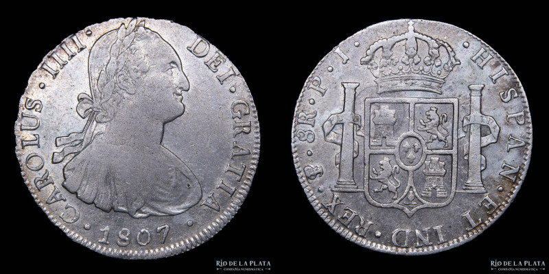 Potosí. Carlos IV (1788-1808) 8 Reales 1807 PJ (Pedro Mazondo, Pedro Martín Albi...