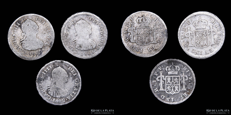 Potosí. Carlos IV. Lote x3. 1/2 Reales 1800 a 1802. A clasificar. Buen grupo

...