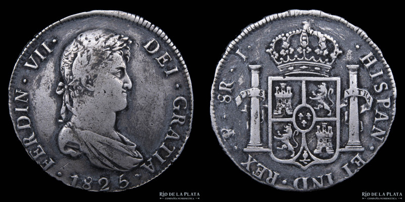 Potosí. Fernando VII (1808-1833) 8 Reales 1825 J. Muy escasa. AG.896; 38.5mm; 26...