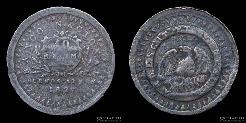 Argentina. Buenos Aires. 10 Décimos 1827. Buenos Aires mint. Cobre; 28.5mm; 12,6...
