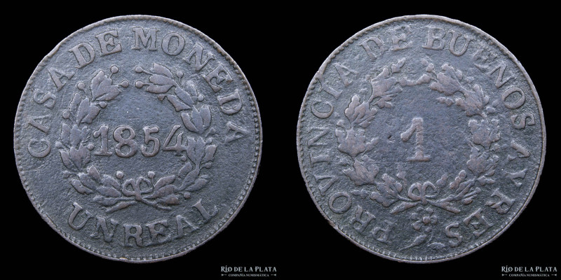 Argentina. Buenos Aires. 1 Real 1854. Casa de Moneda de Buenos Aires. Cobre; 26....